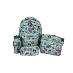 Genius 16in pop art doodle design 3 zippers aqua backpack set