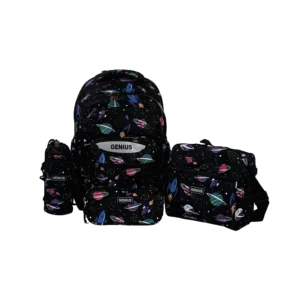 Genius 16in space design 3 zippers black backpack set