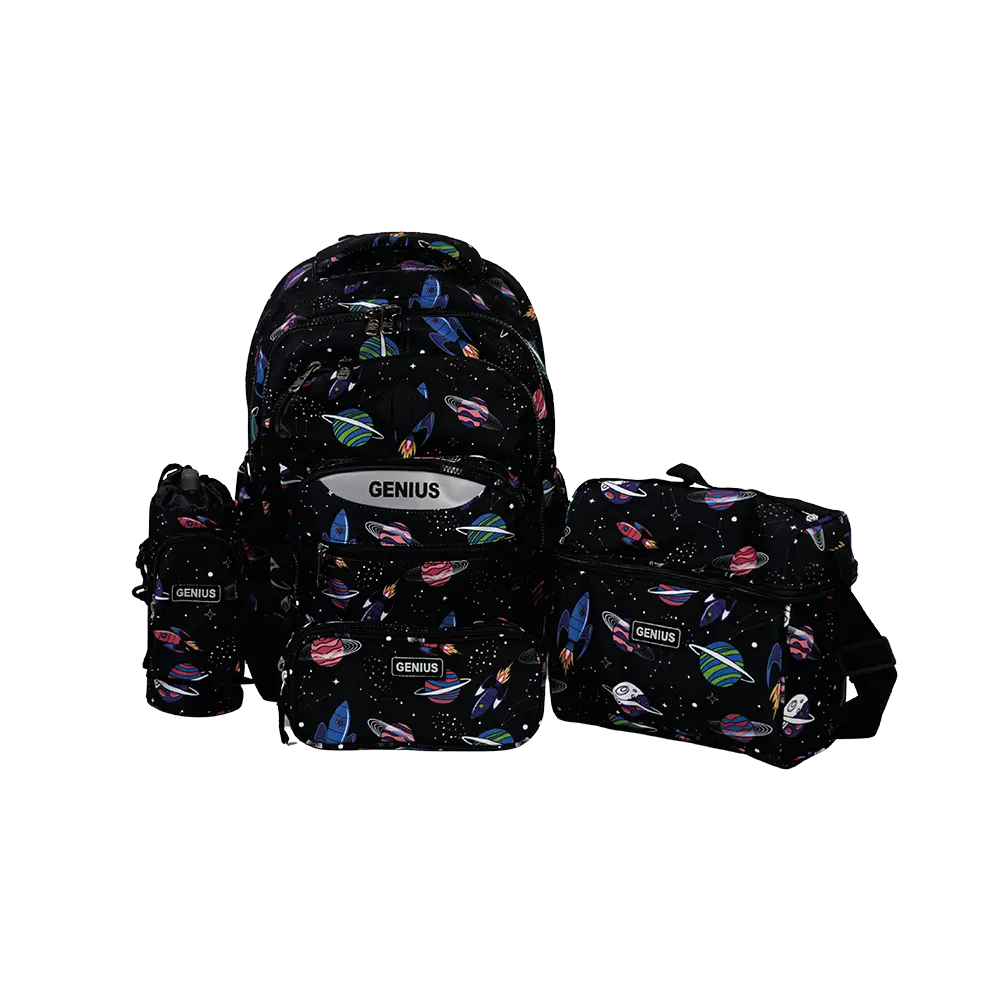 Genius 16in space design 3 zippers black backpack set
