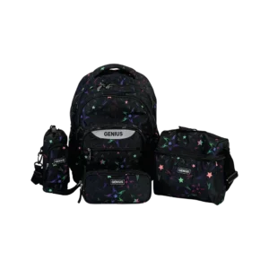 Genius 16in stars design 3 zippers black backpack set