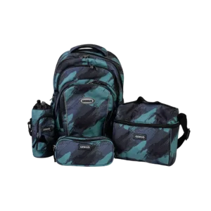 Genius 18in blue camo brush design 4 zippers backpack set
