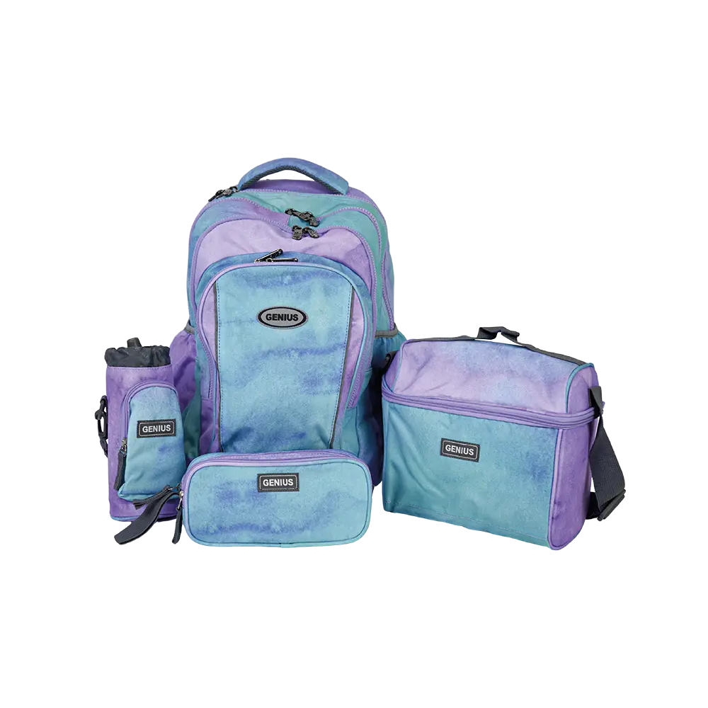 Genius 18in blue & purple 4 zippers backpack set