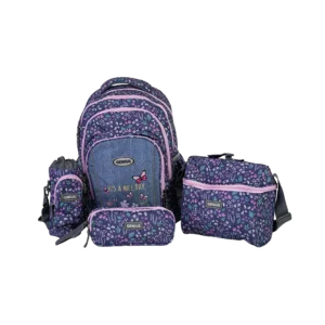 Genius 18in floral design 4 zippers purple backpack set