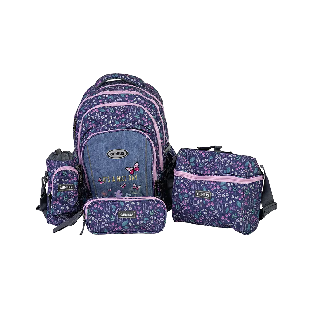 Genius-18in-Floral-Design-4-Zippers-Purple-Backpack-Set Genius 18in floral design 4 zippers purple backpack set