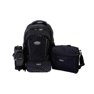 Genius 18in geometric dotted design 4 zippers black backpack set