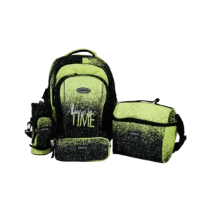 Genius 18in light green & black 4 zippers backpack set