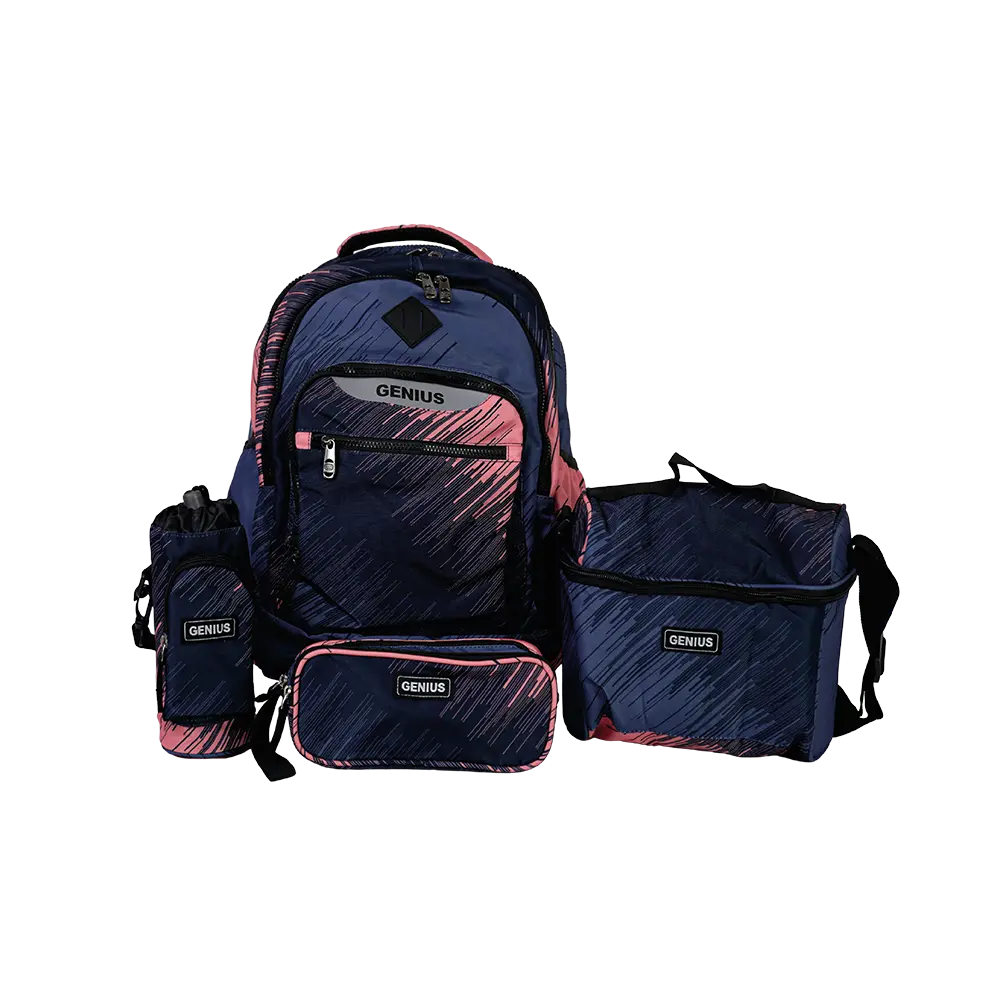 Genius 18in orange & navy blue 4 zippers backpack set