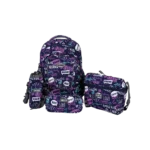 Genius 18in trendy graffiti design 4 zippers purple backpack set