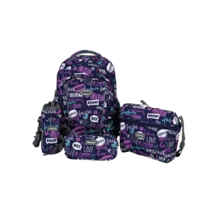 Genius 18in trendy graffiti design 4 zippers purple backpack set