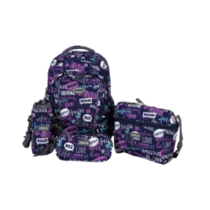 Genius 18in trendy graffiti design 4 zippers purple backpack set