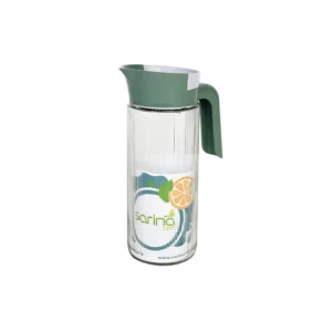 Glass 1.5l ribbed design jug with green lid & handle