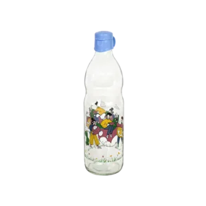 Glass 1l water bottle with blue lid