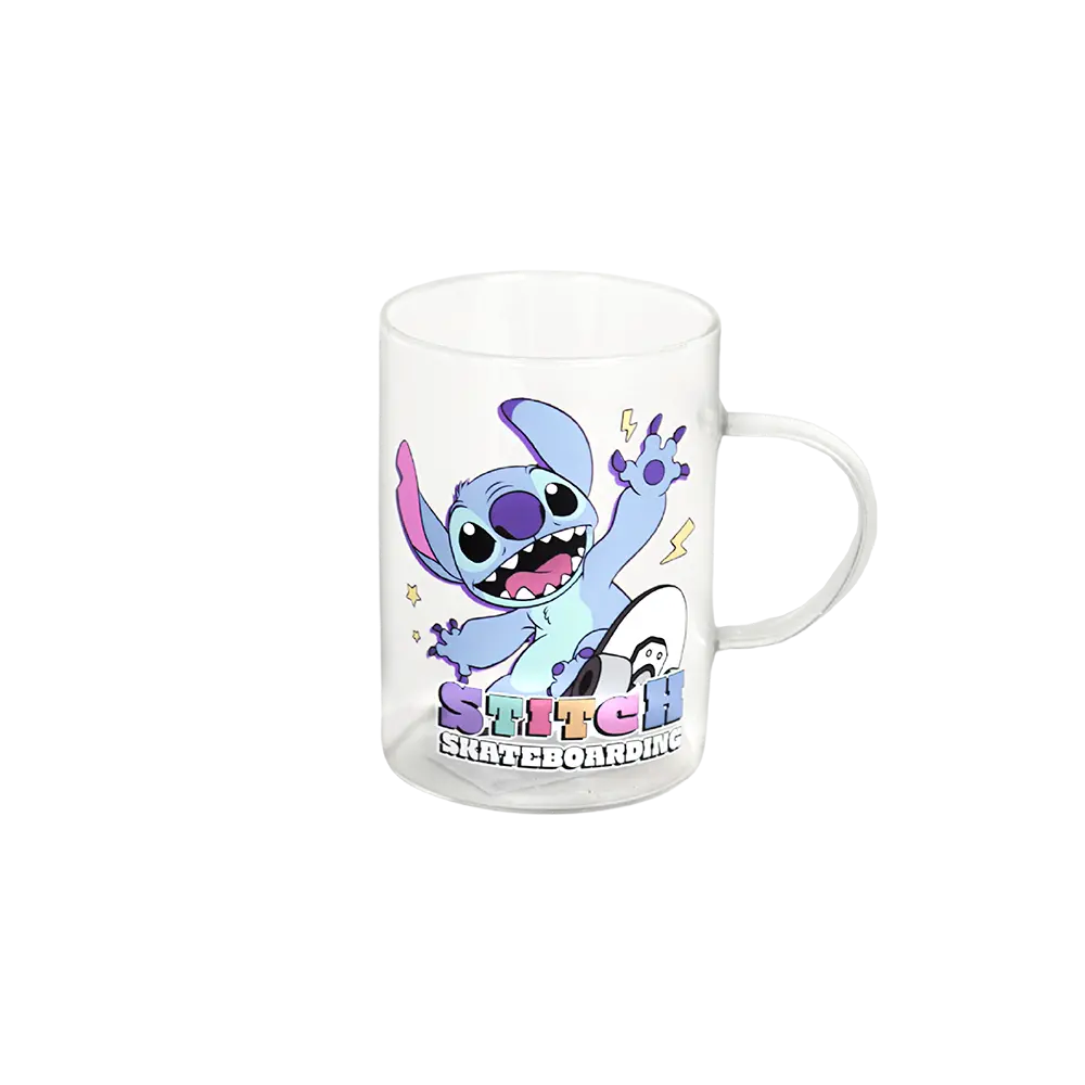 Glass 200ml blue stitch design mug with handle