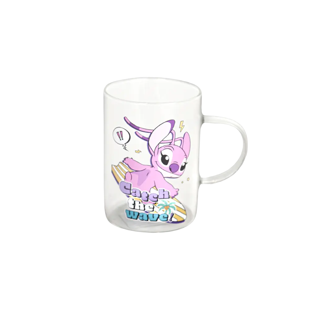 Glass 200ml pink stitch design mug with handle