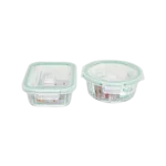 Glass 2pcs round and rectangular ribbed design storage box set