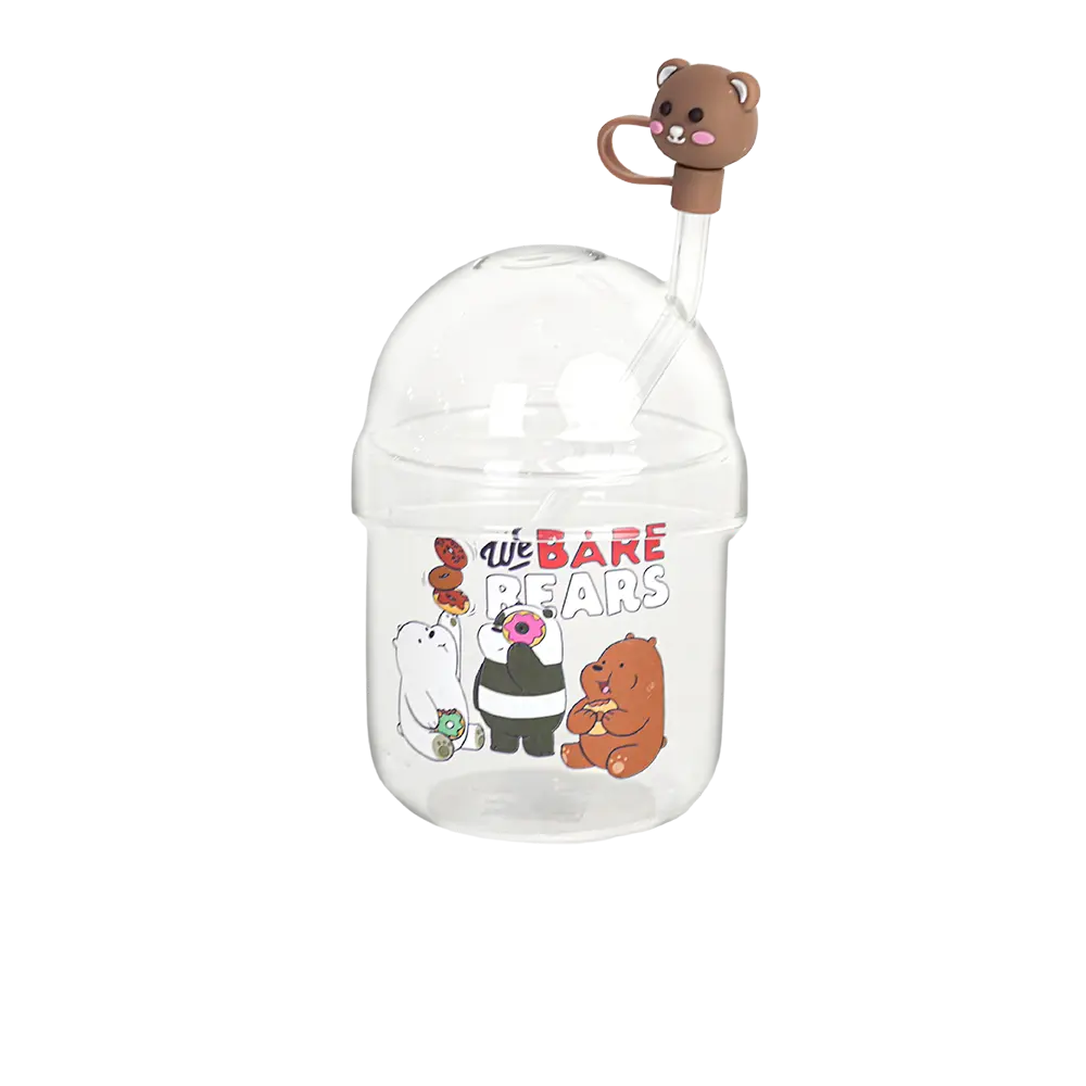 Glass 3 bears design mug with glass lid & straw
