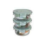 Glass 3pcs round storage box set with aqua lid