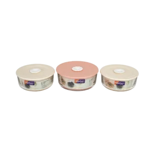 Glass 3pcs round storage box set with colored lid