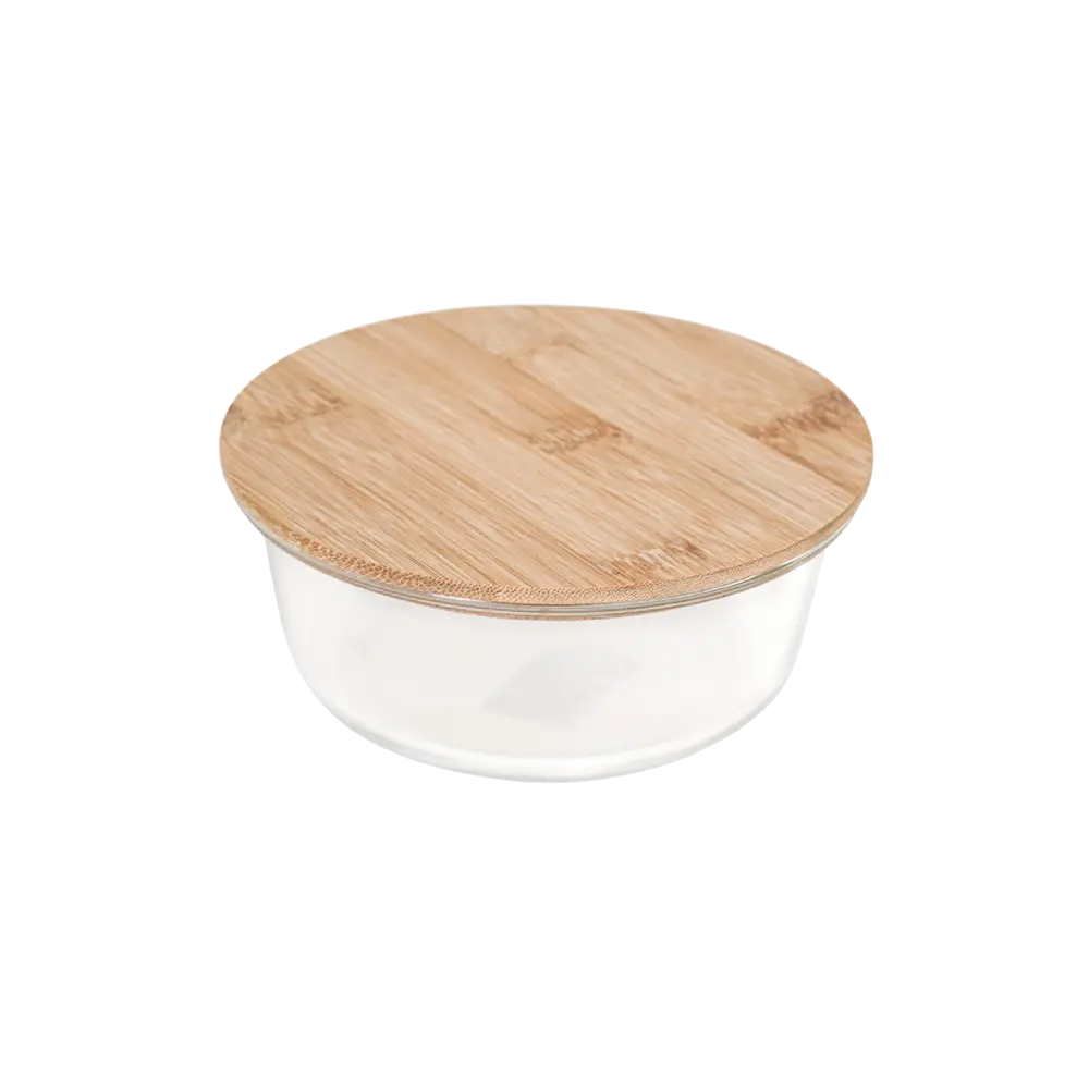 Glass 3pcs round storage box set with wooden lid2