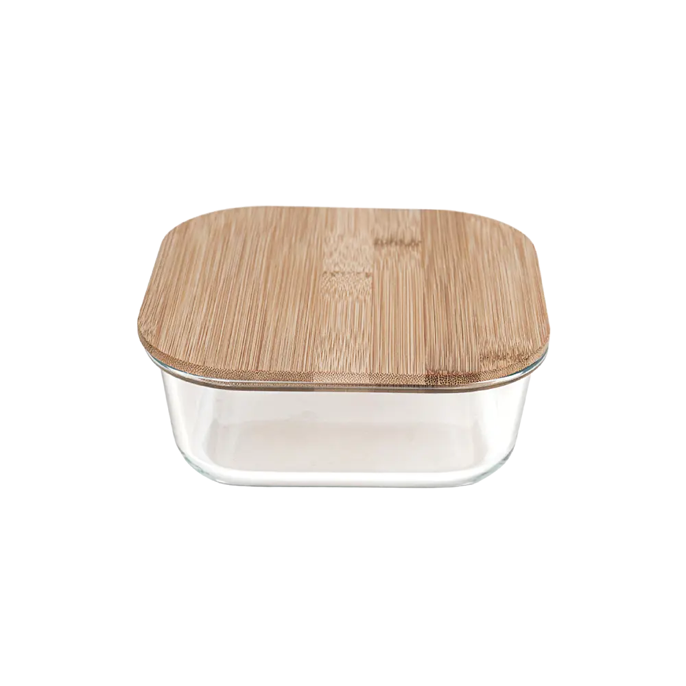 Glass 5pcs squared storage box set with wooden lid2