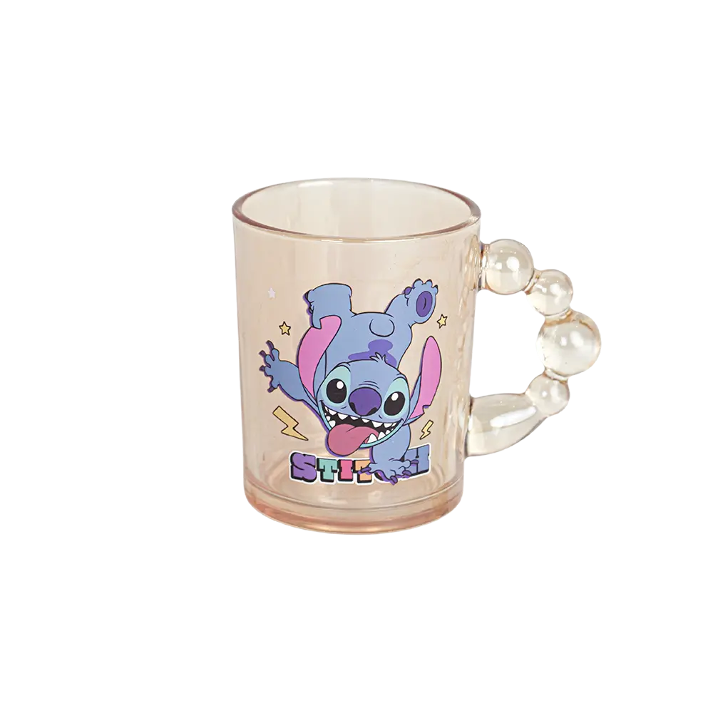 Glass bronze transparet blue stitch design mug with bubble handle