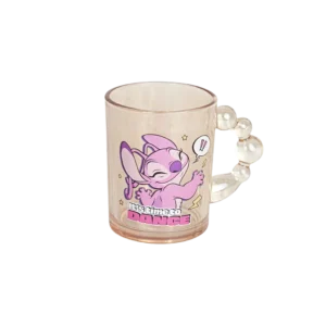 Glass bronze transparet pink stitch design mug with bubble handle