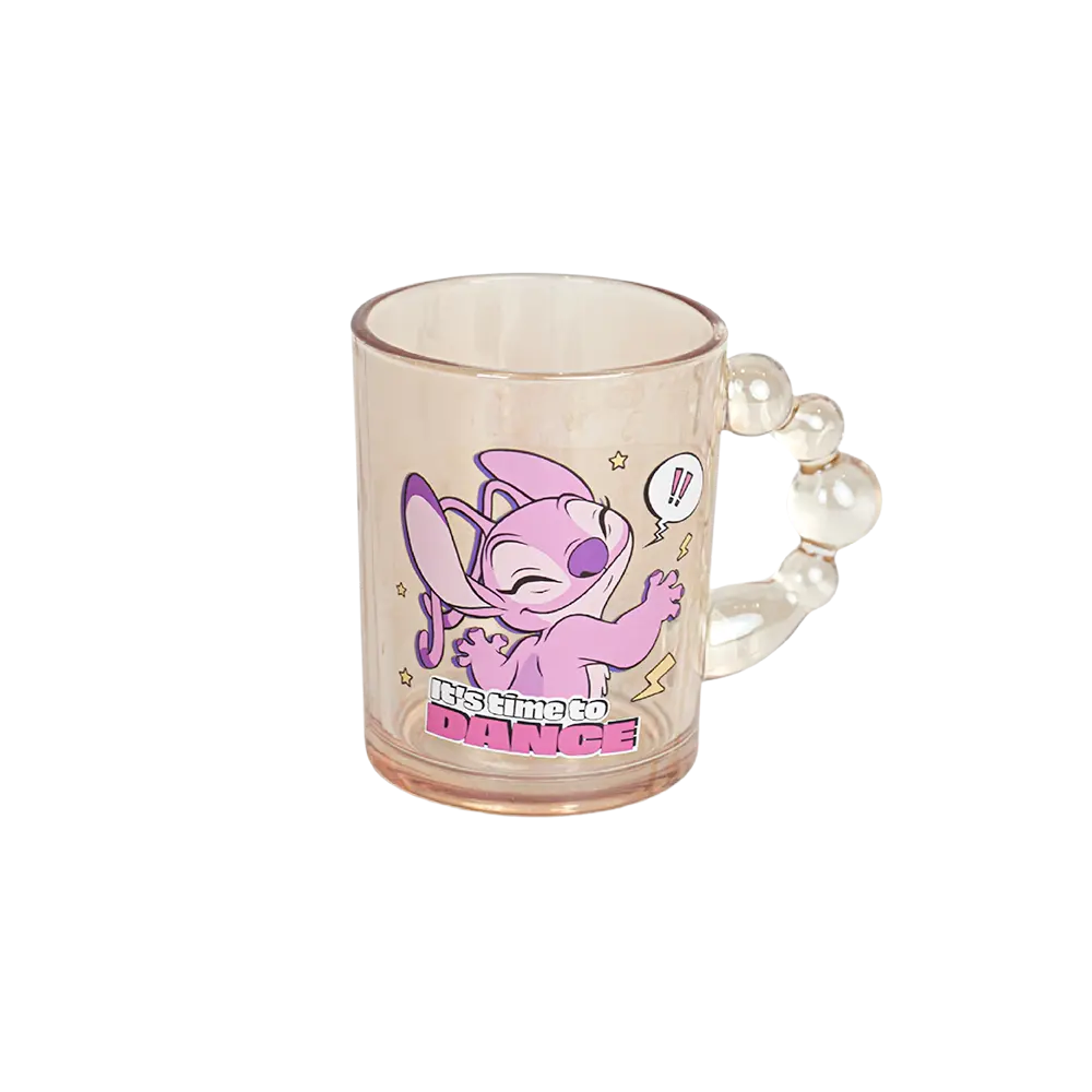 Glass bronze transparet pink stitch design mug with bubble handle