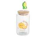 Glass durian design mug with bamboo lid and straw