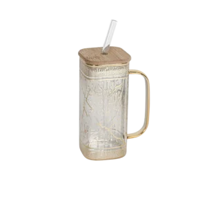 Glass patterend gold design mug with golden handle