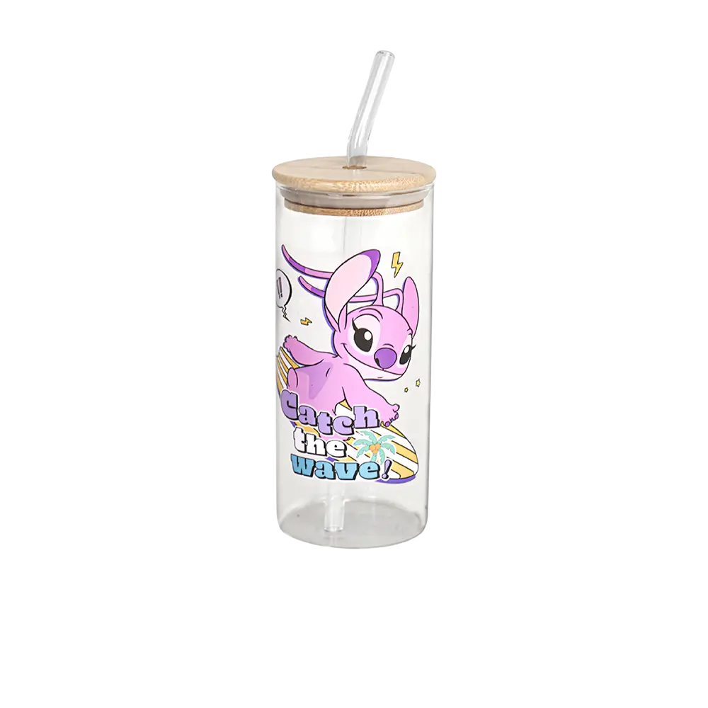 Glass-Pink-Stitch-Design-Mug-with-Straw-&-Bamboo-Lid Glass pink stitch design mug with straw & bamboo lid