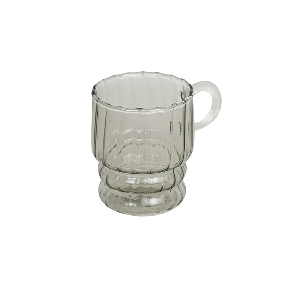 Glass ribbed design black mug with handle