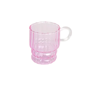 Glass ribbed design pink mug with handle