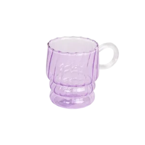 Glass ribbed design purple mug with handle