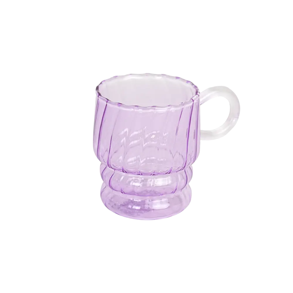 Glass ribbed design purple mug with handle