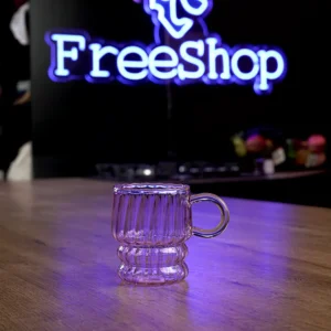 Glass ribbed design purple mug with handle1