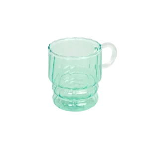 Glass ribbed design turquoise mug with handle