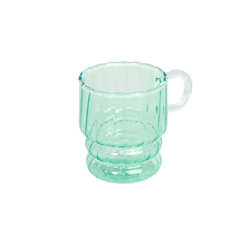 Glass ribbed design turquoise mug with handle