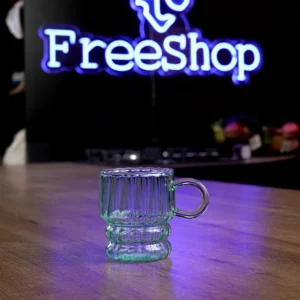 Glass ribbed design turquoise mug with handle1