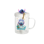 Glass stitch design mug with spoon & silicone white lid
