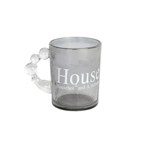 Glass transparent black mug with bubble handle
