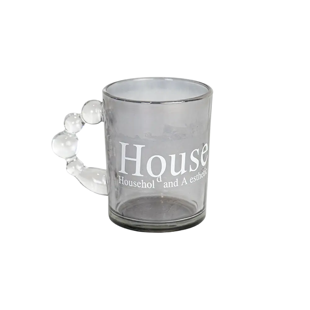 Glass transparent black mug with bubble handle