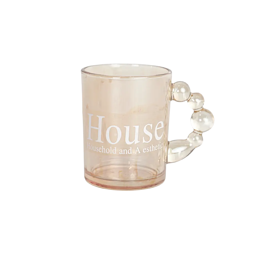 Glass transparent bronze mug with bubble handle