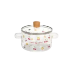 Glass transparent cherry design small cooking pot