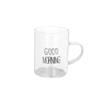 Glass transparent good morning mug with handle