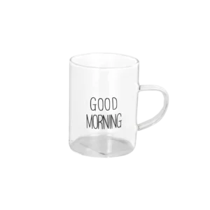Glass transparent good morning mug with handle