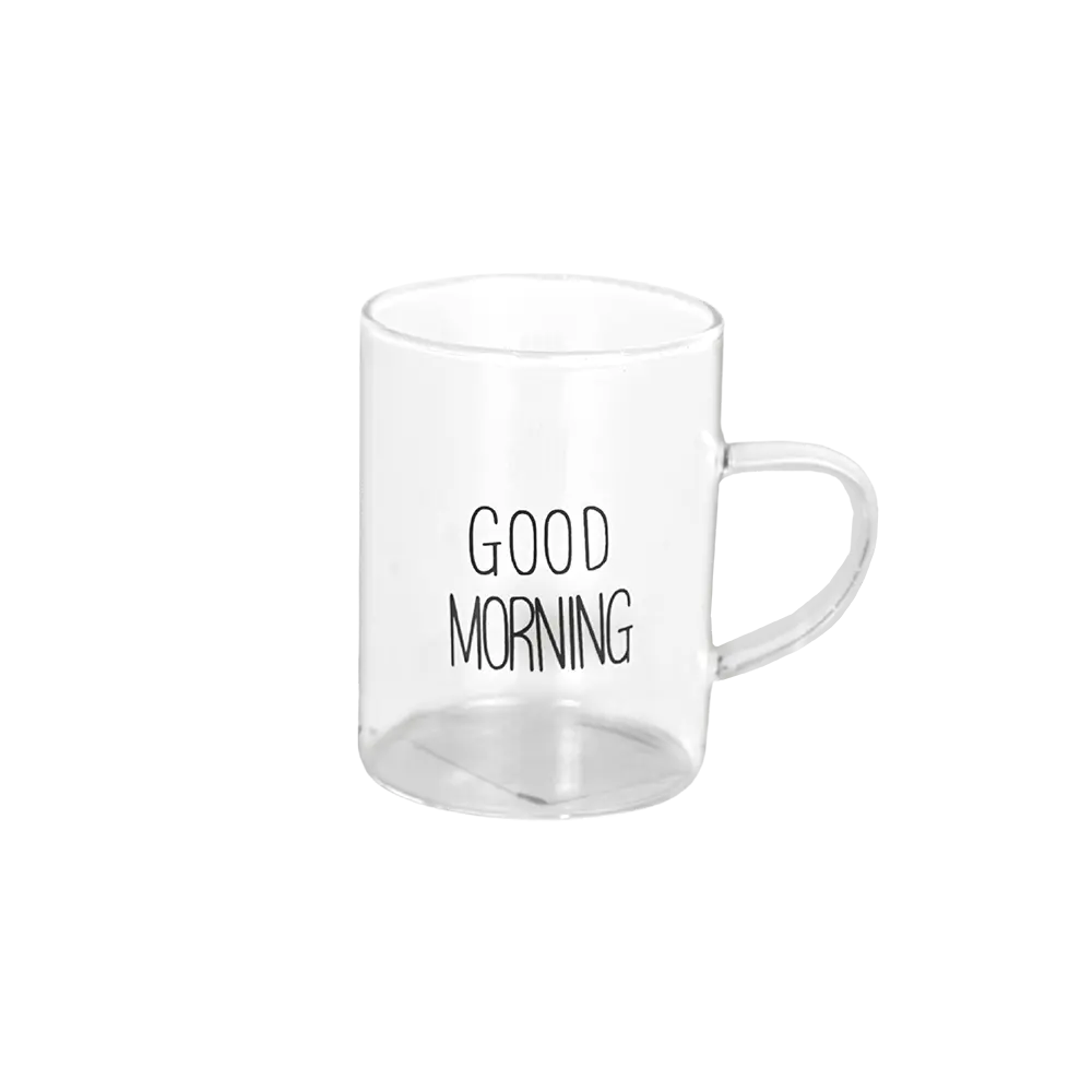 Glass transparent good morning mug with handle
