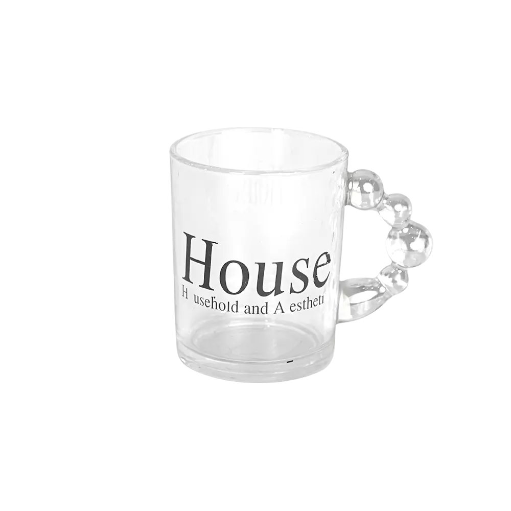 Glass transparent mug with bubble handle