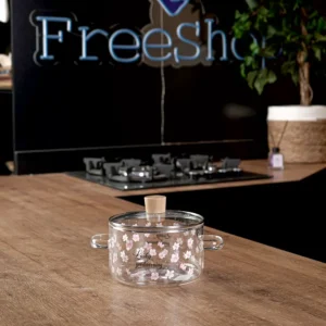 Glass transparent pink flowers design small cooking pot1
