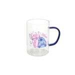 Glass transparent stitch design mug with blue handle