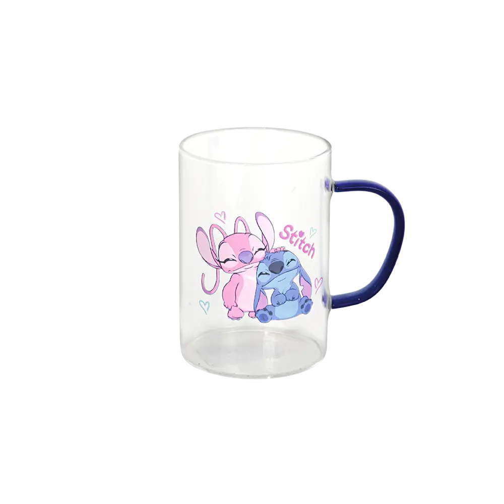 Glass transparent stitch design mug with blue handle
